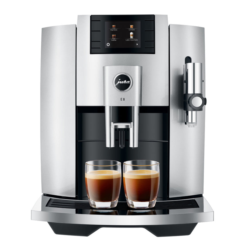 Espressor automat Jura E8 2020 Professional Aroma Moonlight Silver, 1450W, 15 bar, 17 bauturi, sistem lapte, Negru/Argintiu
