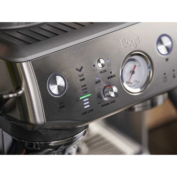 Espressor Manual SAGE Express Impress SES876BTR, 2l, 1850W, 15 bar, Sistem Termic Thermocoil, Negru-Argintiu