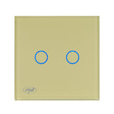 Intrerupator dublu cu touch PNI SH202G, indicator LED, Sticla, Auriu