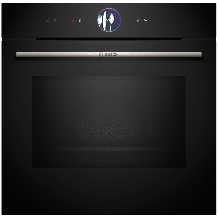 Cuptor incorporabil Bosch Seria 8 HMG7764B1, Electric, 67 l, Multifunctional, 20 programe, Touch control, Autocuratare pirolitica, PerfectBake/Roast plus, Functie microunde, Soft close, Crisp Finish, Grill, Air Fry, Home Connect, Sticla Neagra
