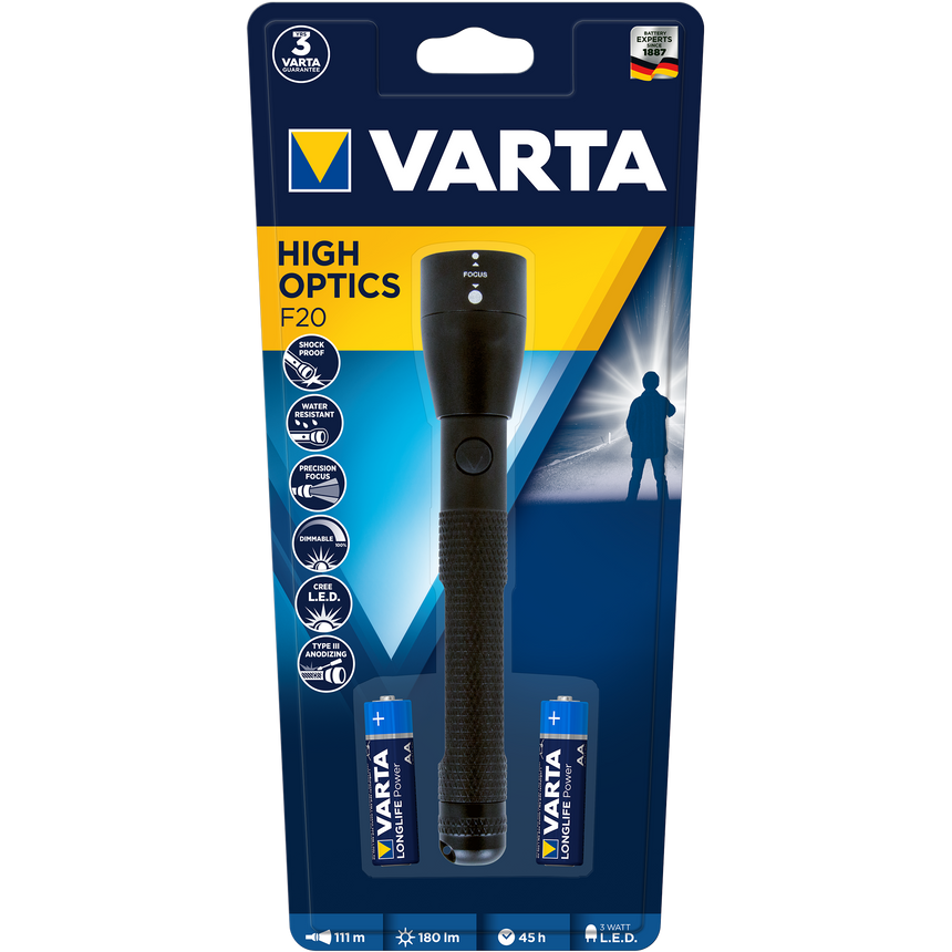 Lanterna LED Varta 18811, 3W, 180 lm, High Optics Light, 2AA
