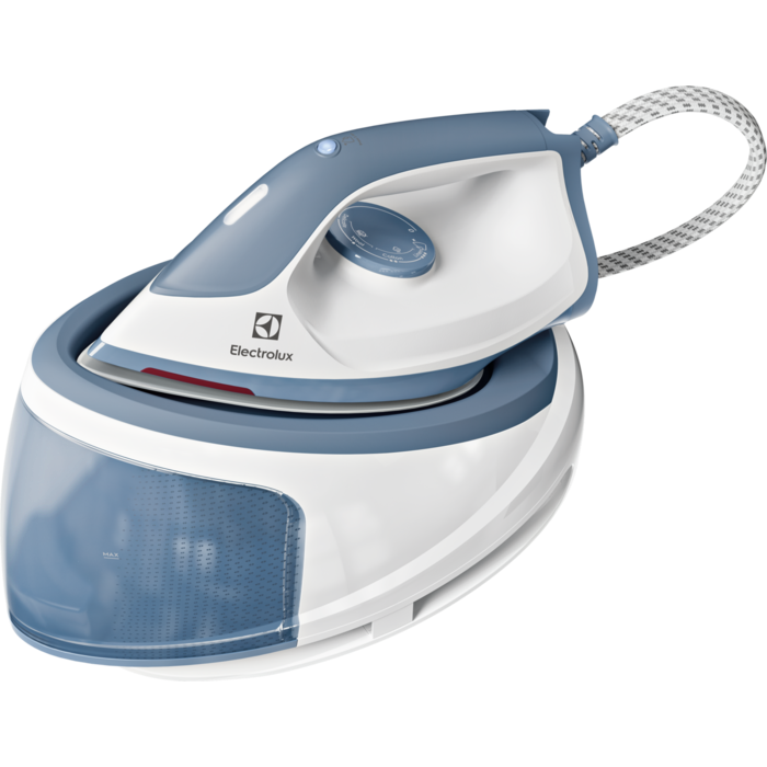 Statie de calcat Electrolux E5ST1-2DB, 2400W, talpa ceramica, 100 g/min, 160 g abur, 5 bari, rezervor 1200 ml detasabil, gata in 60 secunde, Albastru Denim / Alb