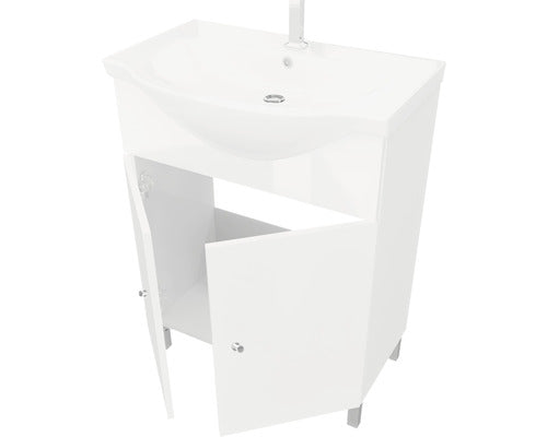Set Mobilier Baie, Savini Due Best 55, Include Baza Lavoar, Lavoar Ceramic si Oglinda, Alb Lucios