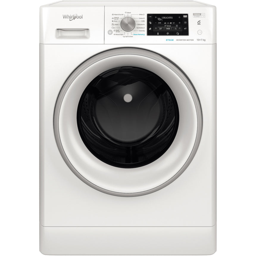 Masina de spalat rufe cu uscator Whirlpool FreshCare+ FFWDD1076258SVEE, 10 kg spalare, 7 kg uscare, 1600 RPM, Clasa B, Tehnologia al 6-lea Simt, FreshCare+, Motor Inverter, Display LCD, Alb