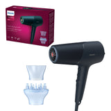 Uscator de par Philips BHD512/00, 2300W, tehnologie ThermoShield, ingrijire cu ioni, 3 setari de temperatura, 2 setari de viteza, difuzor, cap de coafare 11 mm, Albastru inchis metalizat