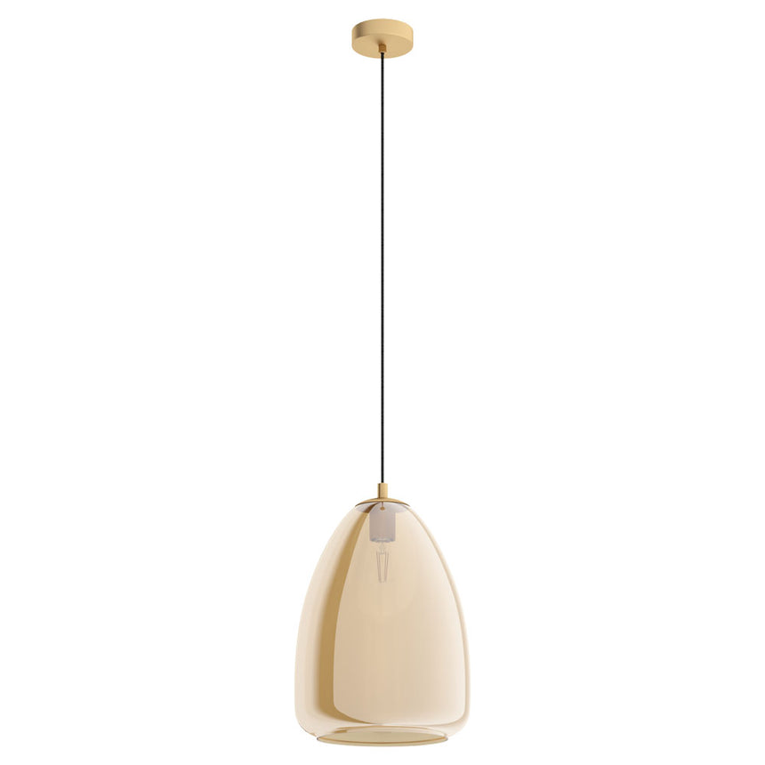 Pendul ALOBRASE, E27, 1x40W, otel, alama matisata, sticla, chihlimbar