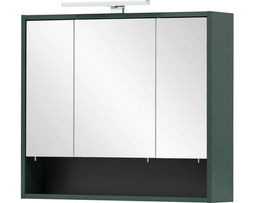 Dulap Baie Cu Oglinda Kent Cu Iluminare, 3 Usi 1 Priza, Pal, 70x64,2 Cm, Verde Padure