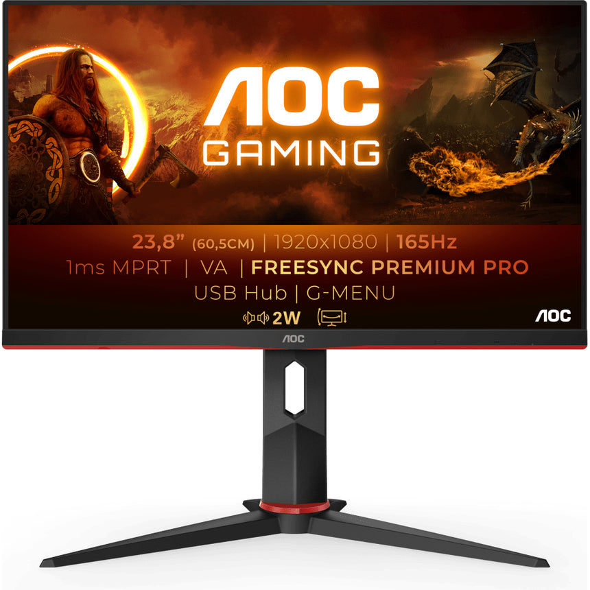 Monitor gaming LED VA AOC 23.8", Full HD, DisplayPort, 165Hz, AdaptiveSync, Vesa, Negru/Rosu