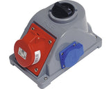 Priza Tripla Trifazica Pce (2 Cp + 1 Trifazata) 16a Cu Intrerupator 1-0, Montaj Aplicat, Pentru Exterior Ip44