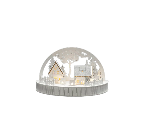 Decoratiune Din Lemn Cu Led Konstsmide Case Si Reni Alb Cald