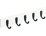 Cuier De Perete Cu 5 Carlige Hettich Country 400x60x60 Mm, Lemn Vopsit Alb/zamac Negru