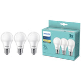 Pachet 3 becuri LED Philips, E27, 10W (75W), 1055 lm, lumina alba calda, clasa energetica F