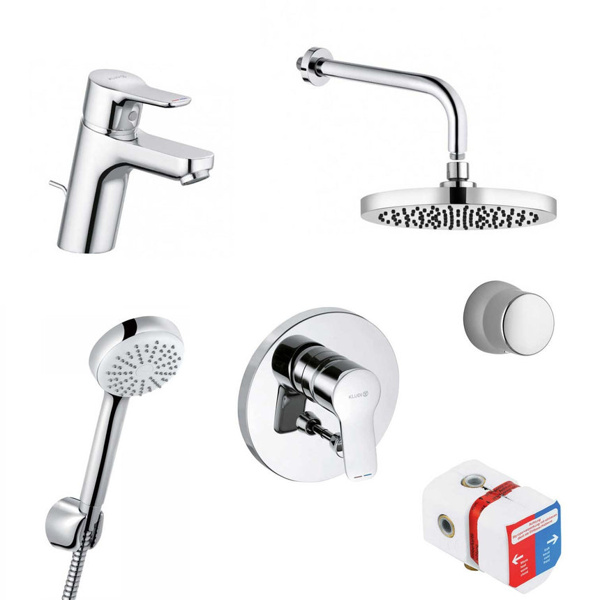 Sistem de dus incastrat Kludi Pure&Easy A-QA Eco 200, cu 2 consumatori, baterie lavoar inclusa