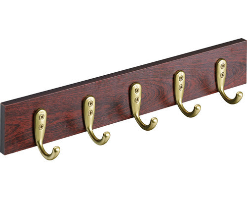 Cuier De Perete Cu 5 Carlige Hettich Country 400x60x60 Mm, Lemn Vopsit Rosu Cireasa/zamac Auriu