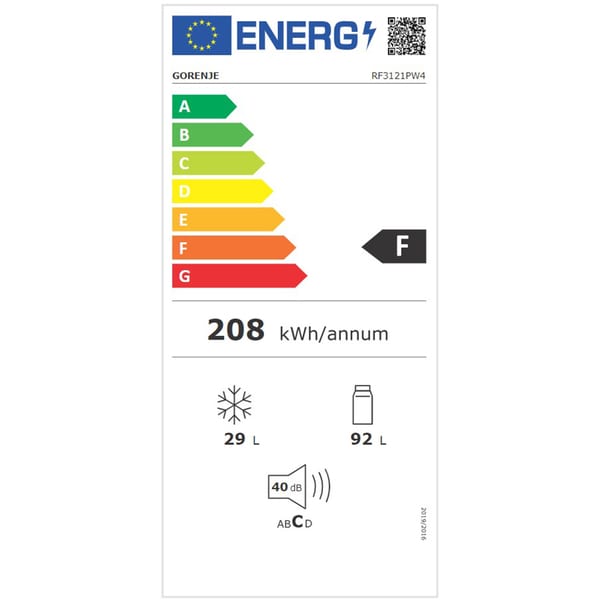 Frigider cu Doua Usi GORENJE RF3121PW4, 121 l, H 118 cm, Clasa F, Alb
