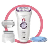 Epilator Braun Silk-épil 9 9/700 SensoSmart™, Micro-Grip, Wet & Dry, 40 pensete, 2 viteze, Saculet pentru voiaj, Alb/Mov