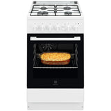 Aragaz Electrolux LKG504000W, Gaz, 4 arzatoare, Autocuratare catalitica, Aprindere integrata plita, Grill electric, 50 cm, Alb