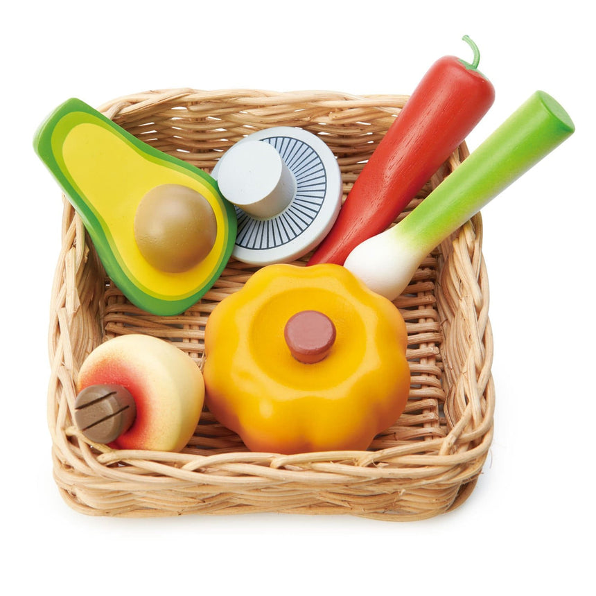Set de joaca din lemn Tender Leaf Toys - Cos cu legume, 6 piese