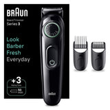 Aparat de tuns barba Braun Beard Trimmer BT3411, Wet&Dry, buton rotativ de precizie, 40 de setari pentru lungime, 2 piepteni, autonomie 50 minute, Negru/Verde