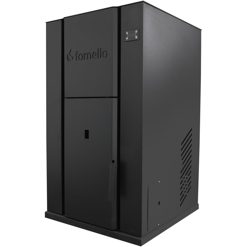 Centrala termica monobloc pe peleti Fornello Pellet King 35 KW, pompa circulatie, vas expansiune, supapa de siguranta, tiraj fortat, buncar peleti 80 l, aprindere automata, telecomanda, recomandat pentru 250 mp, Negru