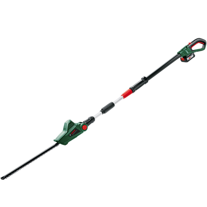 Foarfeca electrica pe acumulator pentru tuns gard viu cu tija telescopica Bosch UniversalHedgePole 18, 18 V, 430 mm lungime lama, 16 mm distanta intre dinti, 210-260 cm reglare inaltime, fara acumulator si incarcator in setul de livrare