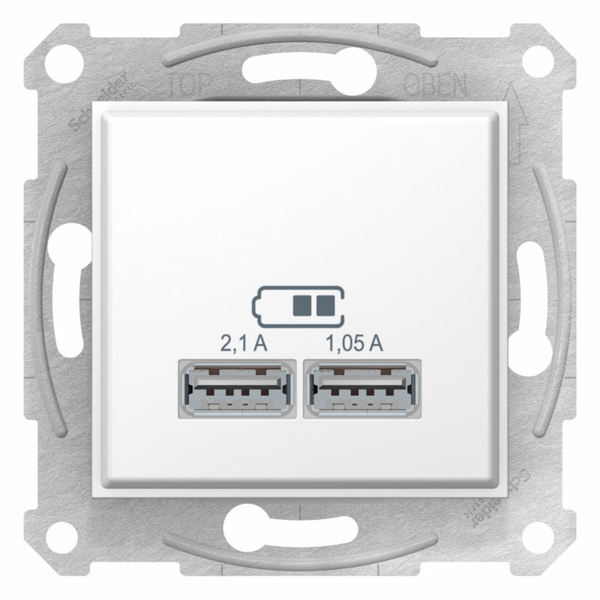 Priza dubla USB 2.1A, Alb, Schneider Sedna