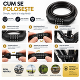 Antifurt Bicicletă cu Cifru 120 cm x 12 mm, Cablu de Siguranță cu Combinație, pentru Bicicletă și Trotinetă