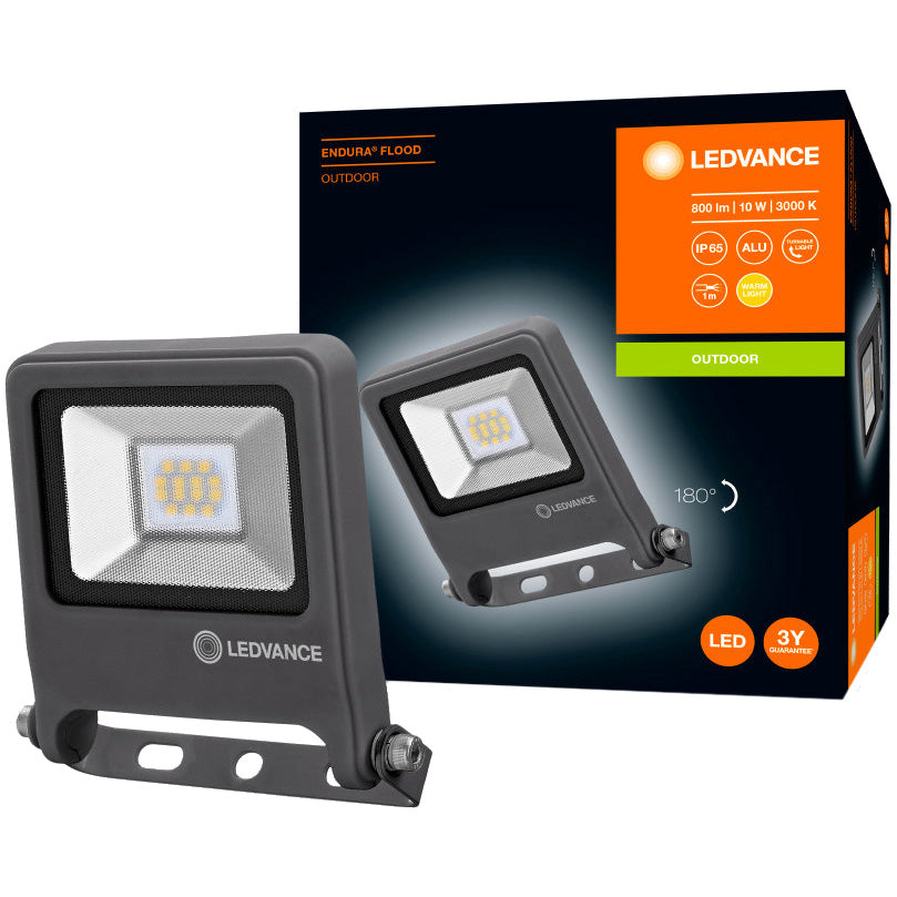 Proiector LED Ledvance Endura Flood, 10W, 800 lm, lumina calda (3000K), IP65, Aluminiu, Negru, clasa energetica F