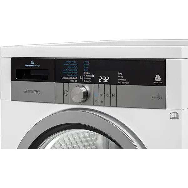 Uscator de rufe GRUNDIG GTN38267GC, Pompa de caldura, 8kg, 16 programe, Clasa A+++, Alb