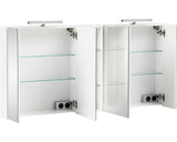 Dulap Baie cu Oglinda Basic Runa, 4 Usi, Iluminare LED, PAL, 141,6x75 cm, Alb Lucios