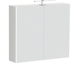Dulap baie cu oglinda Cubo si iluminare LED, 2 usi, PAL, 70x75 cm, fibra lemn Bianco