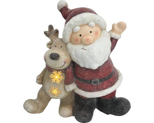 Figurina Mos Craciun Cu Ren Lafiora 2 Led-uri 37, 5x18x44, 5cm Alb Cald