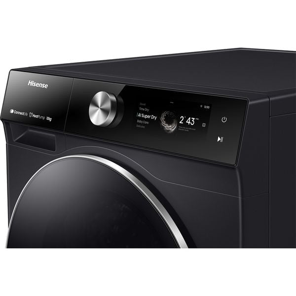 Uscator de Rufe HISENSE DH7S107BB, Pompa de Caldura, 10 kg, 20 Programe, Clasa A+++, Wi-Fi, Negru