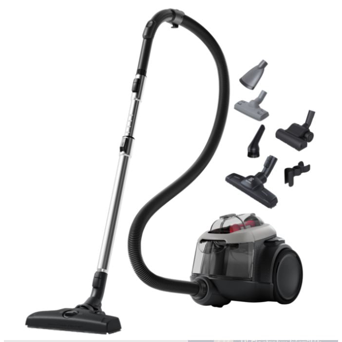 Aspirator fara sac Electrolux EL61A4UG, 700 W, 1,6 l, filtrare in 6 trepte, filtru Hygiene 12 lavabil, perie ParkettoPro, perie Turbo, Animal Kit, gri