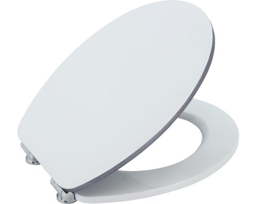 Capac WC form & style Edge, usor detasabil, inchidere lenta, alb-argintiu 47,6x36,5 cm