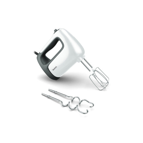 Mixer de mana Tefal Prep' Mix HT460138, 500W, 5 trepte de viteza, Functie Turbo, Teluri si carlige din inox, Buton pentru demontarea accesoriilor, accesorii compatibile cu masina de spalat vase, Alb