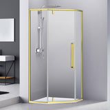 Cabina dus pentagonala Belform Fortuna, 90x90 cm, cu usa batanta, profil auriu mat