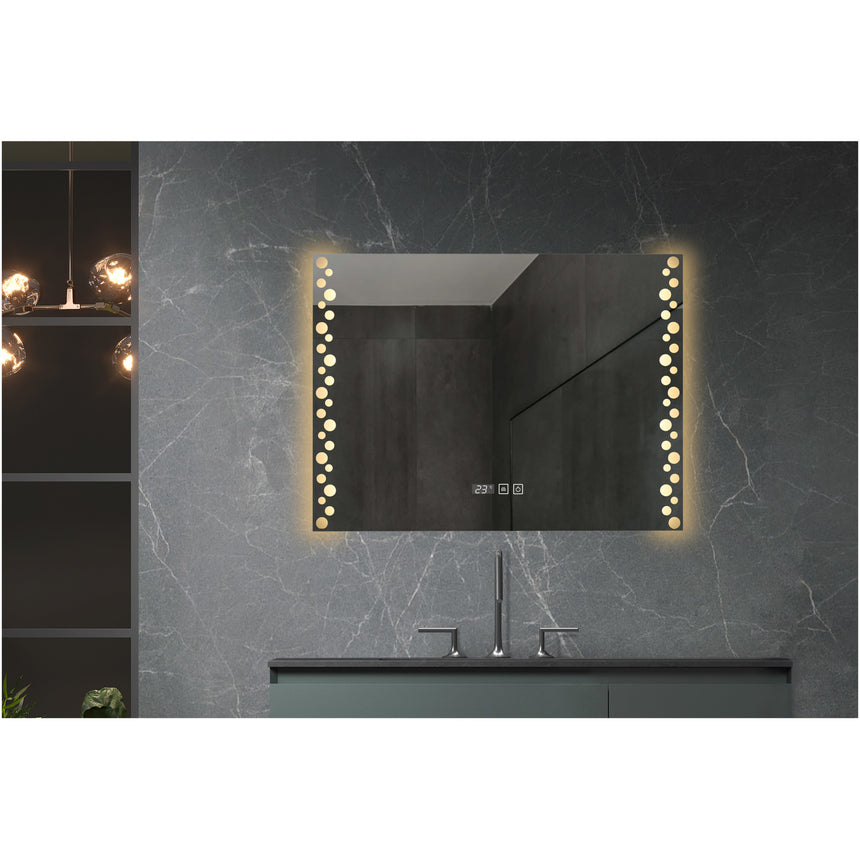 Oglinda baie Belform Atlantis, cu iluminare LED 3 culori, intrerupator Touch, ceas, functie dezaburire, 60x80 cm, clasa energetica F