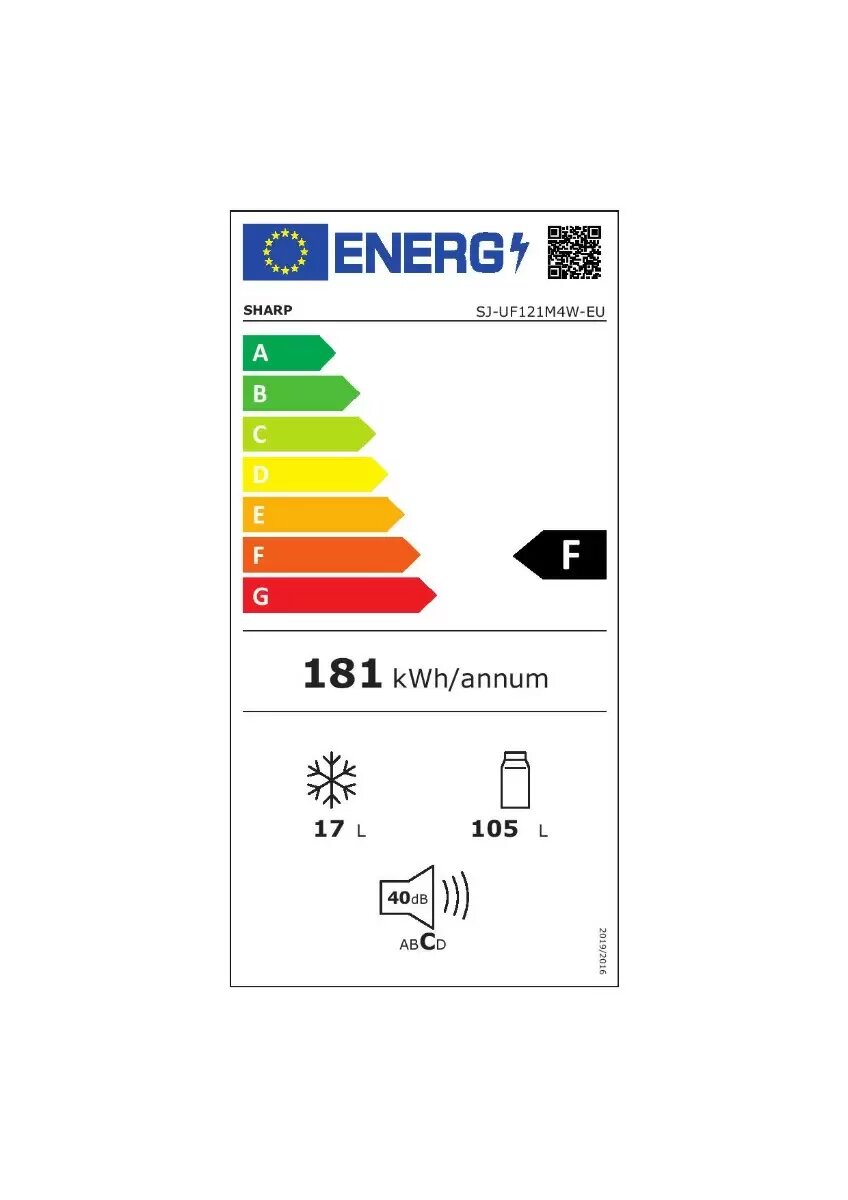 Frigider cu o usa SHARP SJ-UF121M4W-EU, Direct Cooling, 122 l, H 83.8 cm, Clasa F, Alb