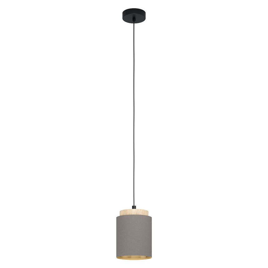 Pendul EGLO ALBARIZA 99445, E27 1X40W IP20, Otel Negru, Lemn Maro, Textil cappuccino