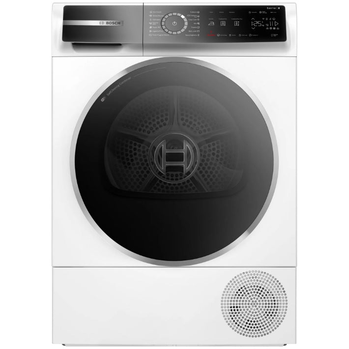 Uscator de rufe Bosch Seria 8 WQB245A0BY, Pompa de caldura, 9 kg, 15 programe, Home Connect, Iluminare interioara, Iron Assist, Condensator cu autocuratare, AutoDry Technology, Clasa C, Alb