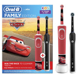 Set Family Periuta de dinti electrica copii + adult Oral B Vitality D100 Cars+ Pro 1 Cross Action, 2 capete, Rosu/Negru