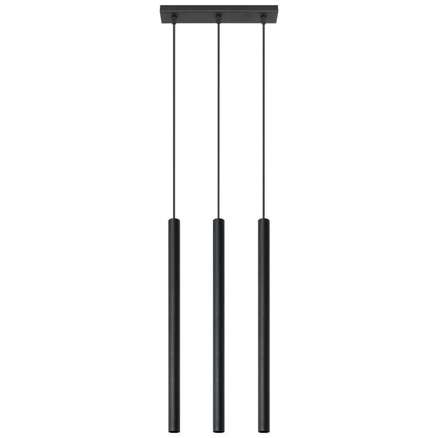 Lampa suspendata Pastelo negru otel 3 becuri tub modern de interior