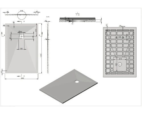 Cadita de Dus Dreptunghiulara Sanotechnik Kreta, 120x80x2,5 cm, Marmura Artificiala, 51020P, Alb
