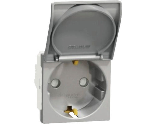 Priza Simpla Cu Impamantare Schneider Unica, Capac De Protectie, Nuanta Aluminiu