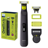 Aparat de ras (0,2mm) si tuns (0,4-10mm) PHILIPS OneBlade Pro QP6542/15, Fata&corp, pieptene cu 14 setari de lungime (0,4-10 mm), 2 accesorii pentru utilizare pe corp, 2 lame 360, 90 min (Li-ion), cablu de alimentare USB-A, fara adaptor pentru priza