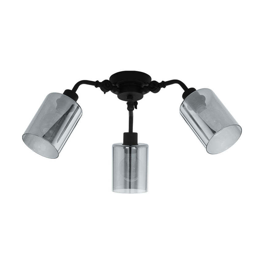 Plafoniera vintage FORESTBURG, EGLO, E27, 3x40W, otel, sticla, negru, transparent, 66.5 x 27.5 cm
