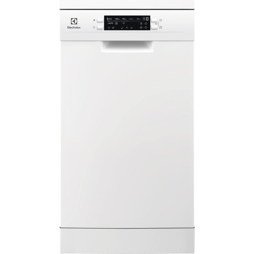 Masina de spalat vase Slim Electrolux ESG62300SW, 9 seturi, 8 programe, Clasa D, Air Dry, Motor Inverter, SatelliteClean, Display LED, 45 cm, Alb