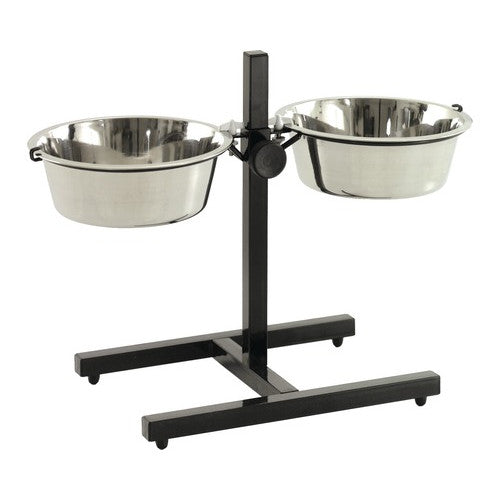 Suport dublu reglabil pentru castroane, cu 2 castroane incluse, capacitate 1600 ml
