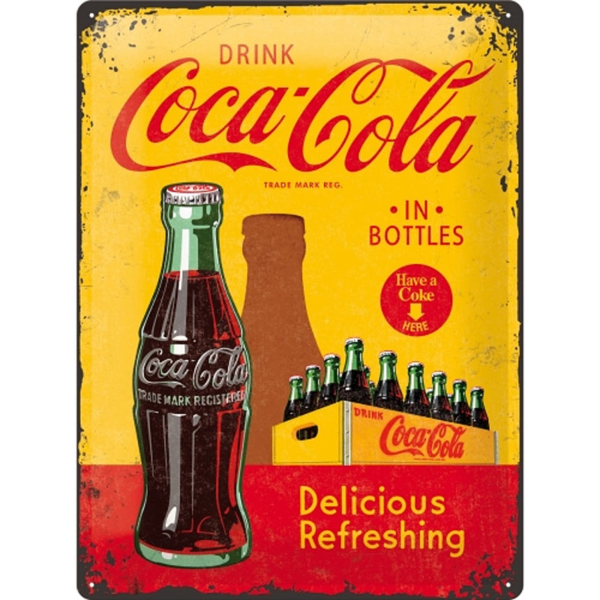 Placa metalica Coca Cola In Bottles Yellow 30x40 cm